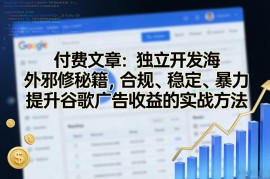 付费内容：独立开发者海外谷歌广告合规提收益实战方法