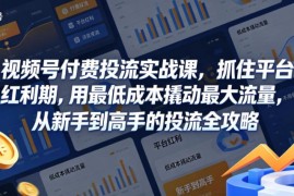 视频号付费投流实战全攻略 新手低成本撬动平台红利流量