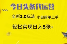 今日头条代运营2.0玩法详解 小白可上手的低门槛赚钱项目