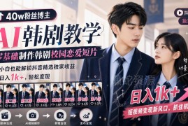 抖音40W粉博主AI教学 零基础做韩剧校园恋爱短片赚精选收益