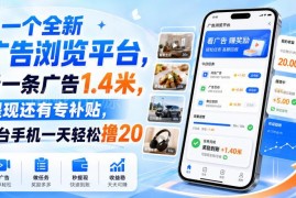 正规广告浏览副业平台介绍 单条收益1.4元手机单日可赚20元