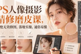 PS人像摄影精修磨皮实操课 零基础掌握自然高级修图技法