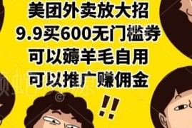 美团9.9元购600元无门槛券活动 可自用薅羊毛推广赚佣金