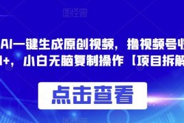 零投入AI一键生成原创视频 视频号赚收益小白操作项目拆解