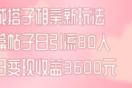 同城搭子相亲新玩法实操教程 单帖引流80人当日变现3600元