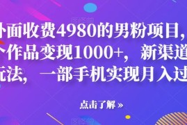 售价4980男粉变现项目拆解 单作品赚千元手机即可操作