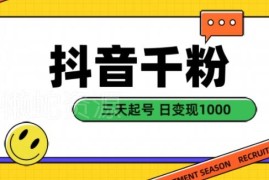 抖音千粉项目玩法揭秘 自然涨粉3天起号 单日变现千元实操攻略