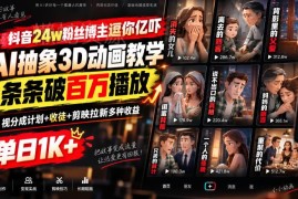 低门槛AI抽象3D动画教学 短视频爆款打造及多元变现攻略