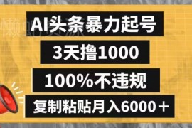 AI头条3天合规起号教程 低门槛零违规副业月入6000方法