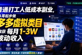 普通打工人低成本副业教程 拼多多虚拟类目从零起步赚被动收入