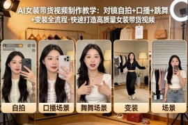AI女装带货视频全流程制作教学 覆盖对镜自拍变装等多类型