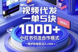 小红书视频代发5元一单合作模式揭秘 手机可操作副业赚钱指南
