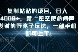 逆空使命闷声发财野路子玩法 新手仅用一部手机复制粘贴即可日入数千