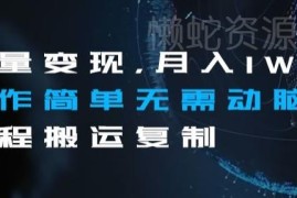 无需引流动脑的流量变现搬运项目 月入过万实操方法详解