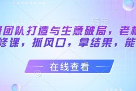 流量团队打造与生意破局，老板流量必修课，抓风口，拿结果，能落地