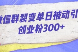 微信群裂变被动引流创业粉玩法 单日引流300粉实操全流程揭秘