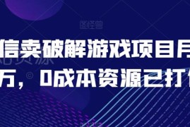 0成本微信售卖破解游戏项目 稳定月入1万副业玩法实操详解