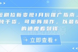 2025年1月短剧拉新变现推广指南 可矩阵操作快速获收益