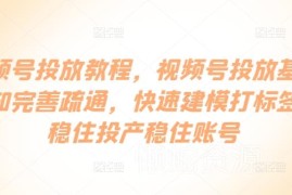 视频号投放系统教程 账号打标签稳投产全流程学习指南