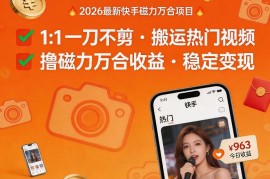 2026年最新快手磁力万合项目教程 无剪辑搬运视频赚收益实操玩法