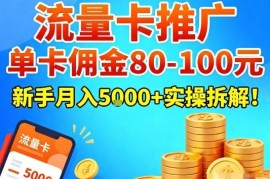 流量卡推广实操拆解 单卡佣金80-100新手月入5k操作教程