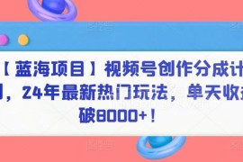 2024视频号创作分成计划玩法 新手可落地的低门槛副业项目