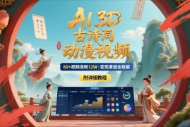 AI制作3D古诗词动漫视频 12W涨粉多渠道变现玩法附教程
