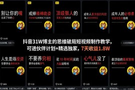 抖音31W博主亲授思维破局短视频教程 可进伙伴计划附收益参考
