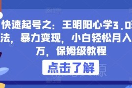 王阳明心学3.0玩法保姆级教程 小白可上手的起号变现指南