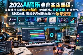 2026Suno AI音乐实战课 零基础学编曲混音声音克隆及变现全流程