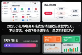 2025小红书电商开店精细化实战教程 小白7天掌握单店盈利方法