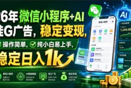 2026年微信小程序+AI挂载广告变现攻略 纯小白易上手操作简单
