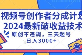 2024视频号分成计划最新破收益技术 原创合规3天起号变现教程