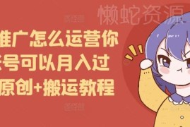 短剧推广账号运营实操教程 原创+搬运玩法零基础可月入过万