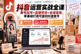抖音运营实战全课 零基础学新号起号直播带货全域变现方法