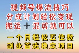 视频号分成计划爆流变现技巧 搬运混剪新手也能月入五位数