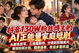 抖音130W粉博主亲授 AI正能量家庭短剧制作与变现全教程