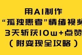 AI制作孤独患者情绪视频实操教程 附3天10w+赞变现全攻略